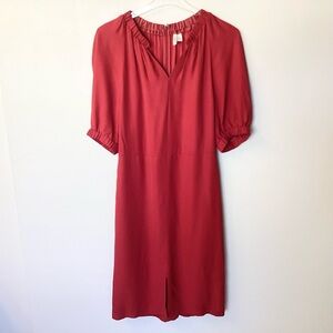 Lewit Puff Sleeve Split Neck Crepe Dress - Red - 10